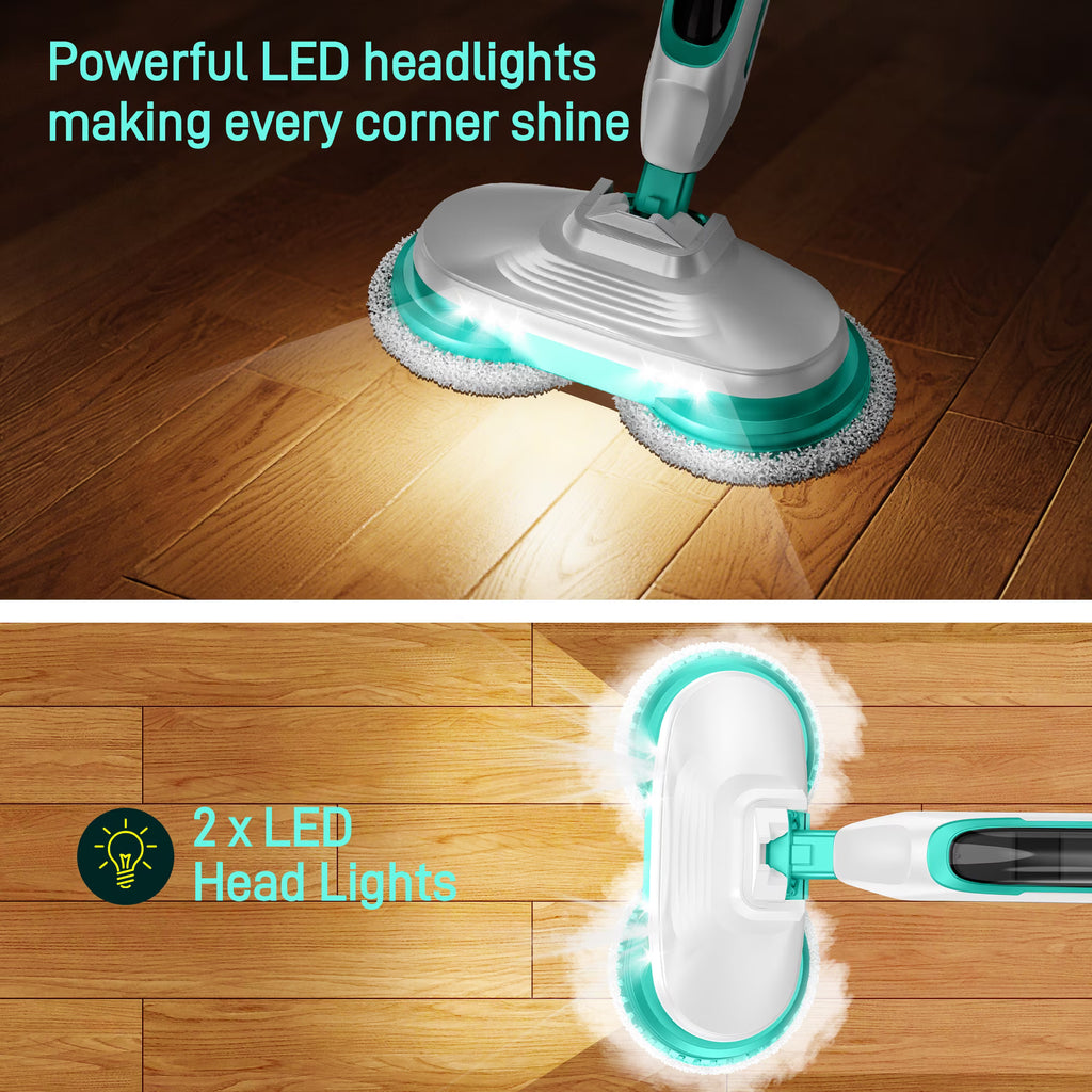 BOJUK Scrubbing Steam Mop with Rotating Mop Pads, All-in-One Hard Floor Cleaner with LED Headlights & Swivel Steering