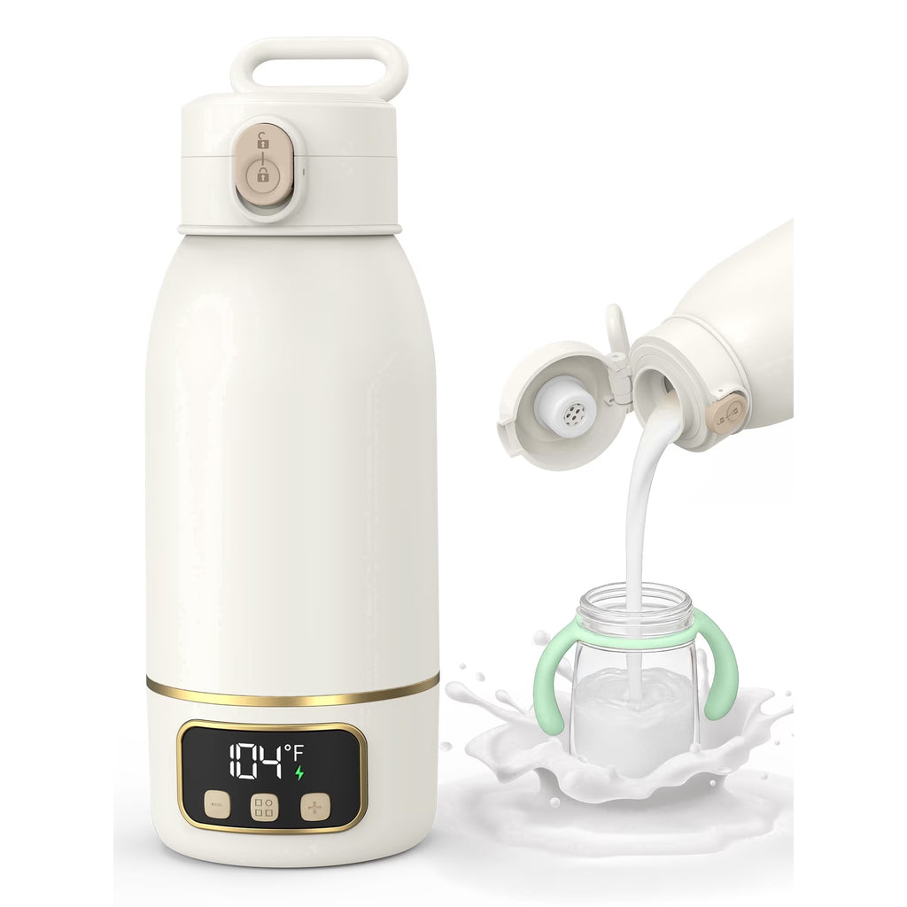 AlfaBot Portable Bottle Warmer for Travel ,Large 17.6oz Precise Temp Control for Breastmilk & Formula, Long Battery Life, USB Rechargeable Fast Heating Leak-Proof