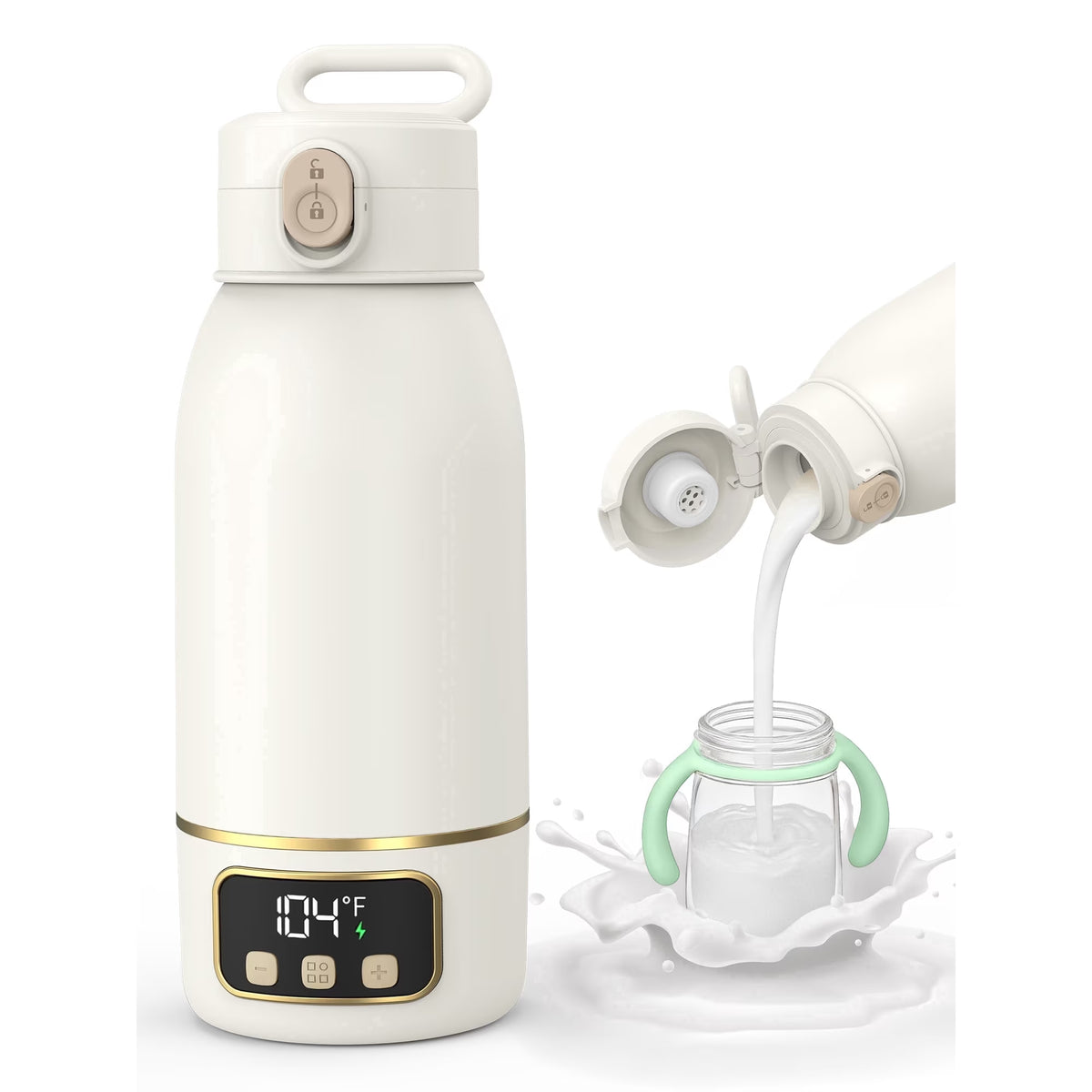 AlfaBot Portable Bottle Warmer for Travel ,Large 17.6oz Precise Temp Control for Breastmilk & Formula, Long Battery Life, USB Rechargeable Fast Heating Leak-Proof
