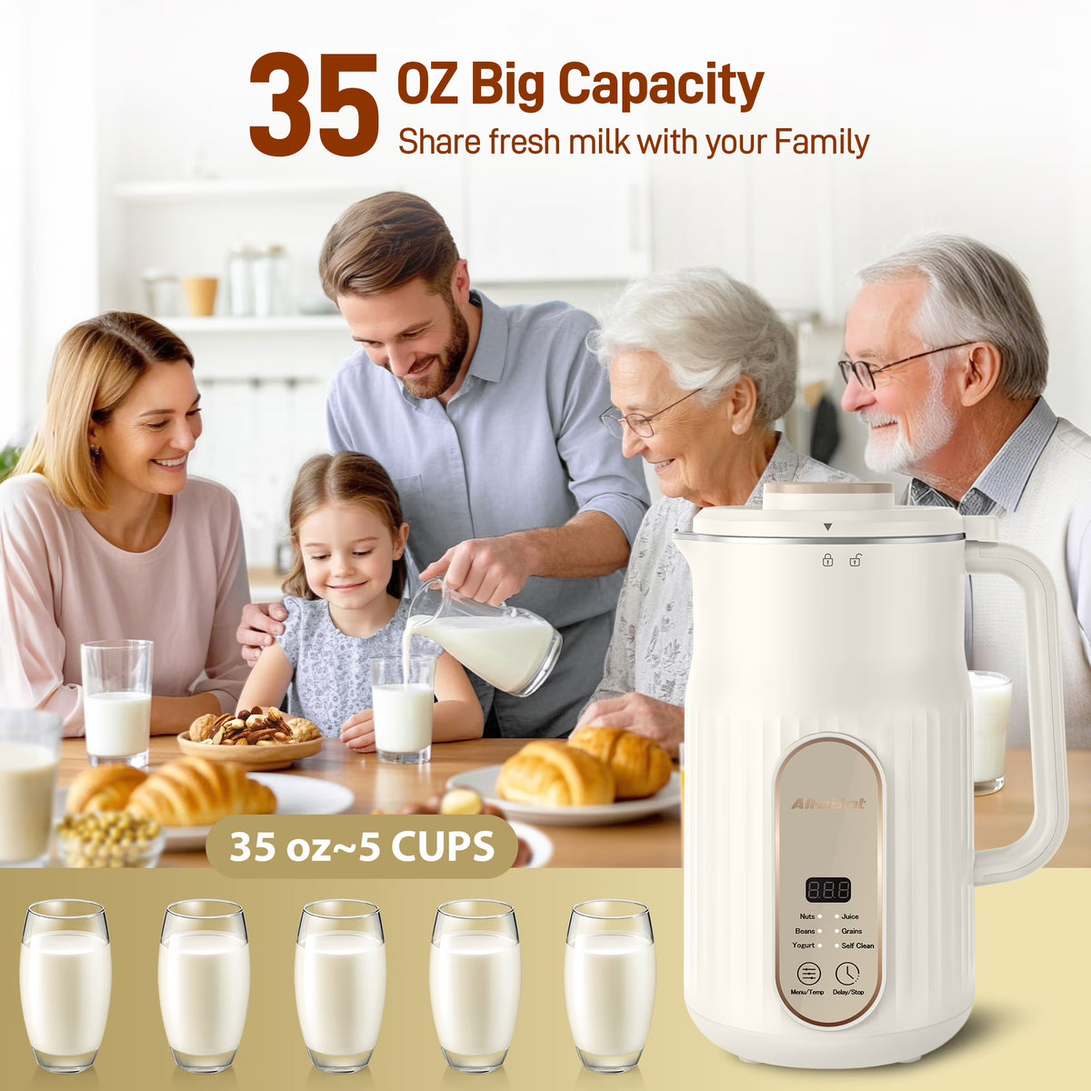 Nut Milk Maker, AlfaBot Automatic Nut Milk Maker ,Almond Milk Machine,Plant-Based Milk, Oat, Soy, Yogurt, ,Delay Setting& Auto Clean