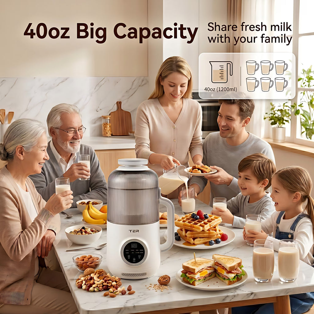 AlfaBot 40 oz Nut Milk Maker Machine, 10-in-1 Automatic Soy Milk Maker for Almond, Oat & Soy Milk, Plant-Based Milk Maker with Delay Start, Keep Warm, Self Cleaning & Boil Water