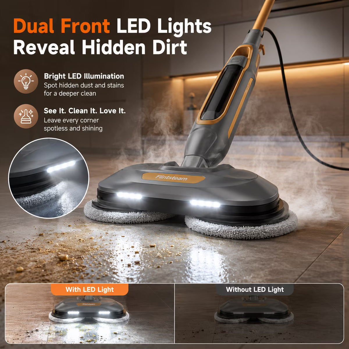 AlfaBot  Dual-Spin Steam Mop 230 RPM with 235°F Steam for Hardwood & Tile