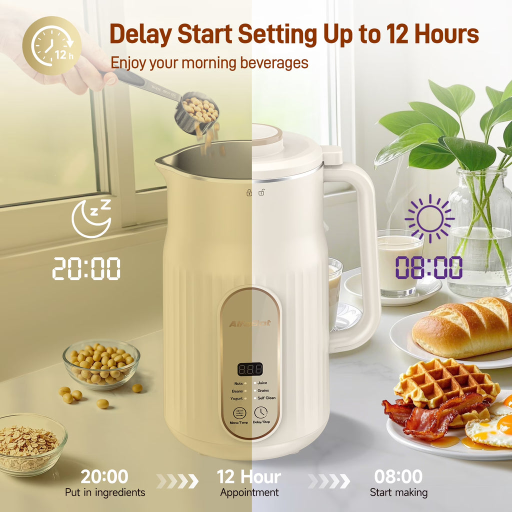 Nut Milk Maker, AlfaBot Automatic Nut Milk Maker ,Almond Milk Machine,Plant-Based Milk, Oat, Soy, Yogurt, ,Delay Setting& Auto Clean