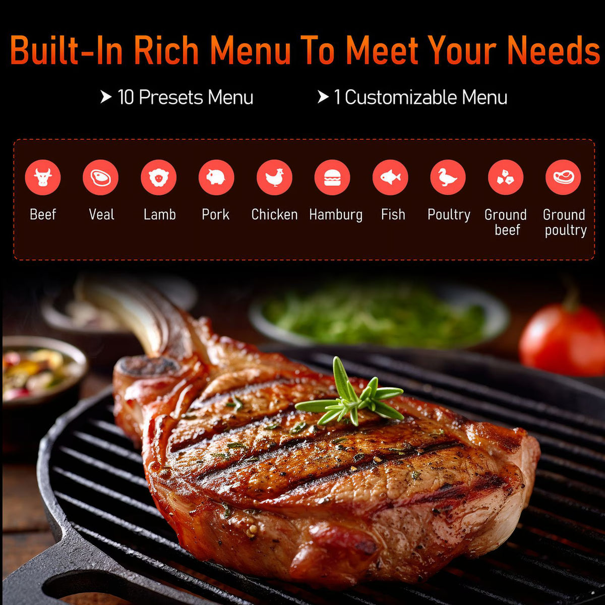 AlfaBot Wireless Meat Thermometer Digital, 2 Probes, Improved Stability, 520FT Bluetooth Cooking Thermometer for Grill, BBQ, Smoker, Air Fryer, Rotisserie
