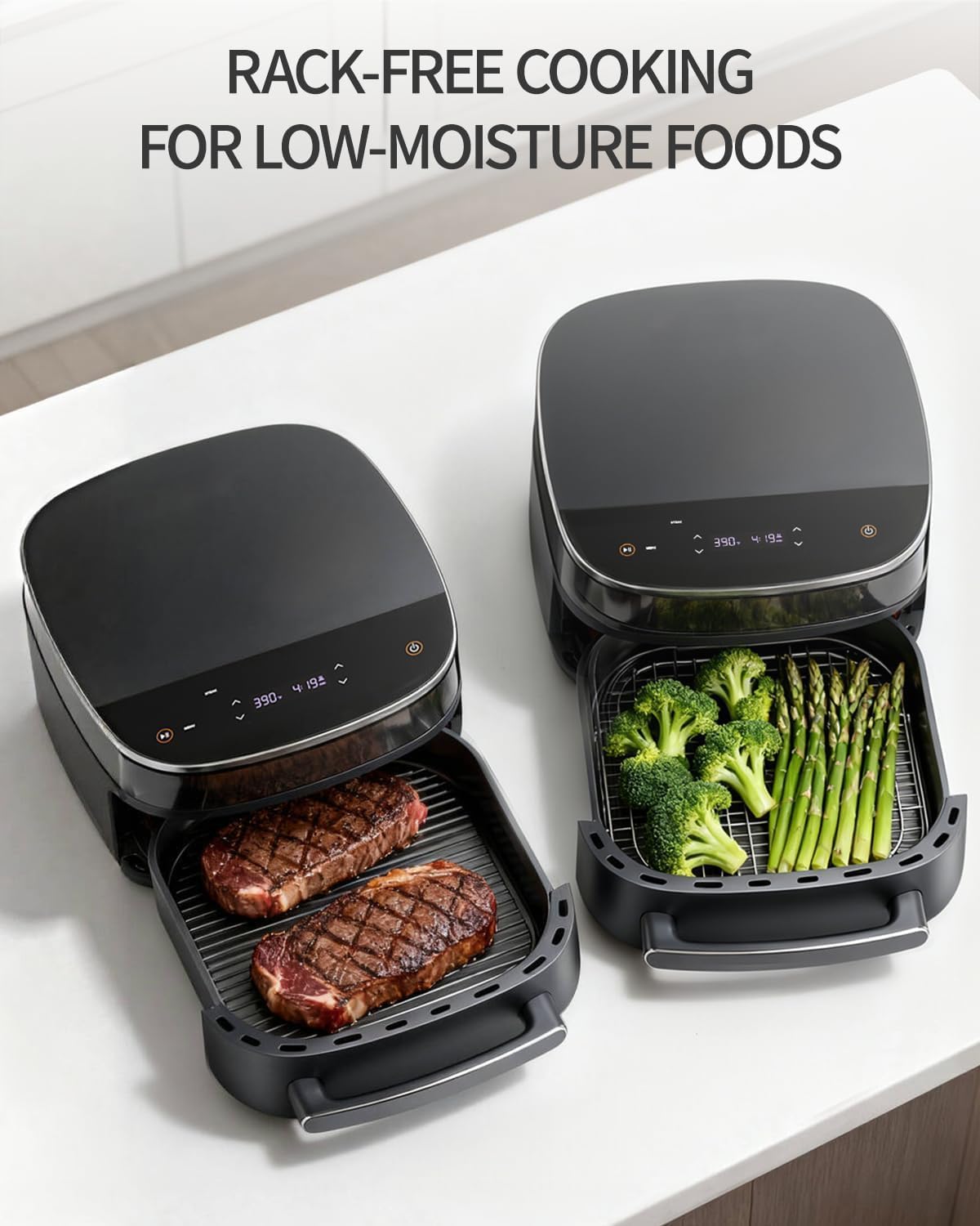 AlfaBot 11-in-1 Extra Large 6 QT Air Fryer Fits 12" Pizza or Steaks, 450°F Dual Heat Source Technology with Superior Airflow, Smart Digital Fryer with Cooking Basket, Whisper-Quiet