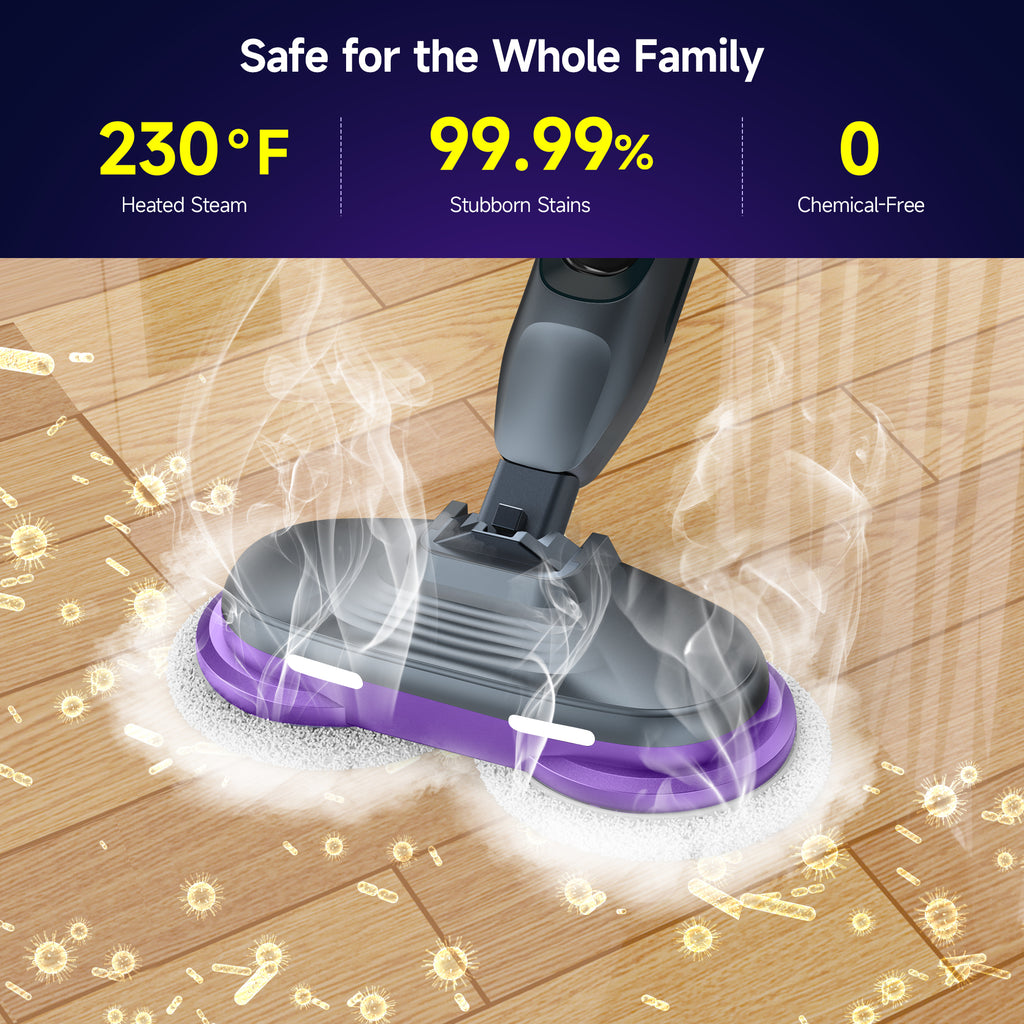 BOJUK Steam & Scrub Mop with Rotating Mop Pads, LED Headlights, Adjustable Spin Control for Cleaning All Hard Floor