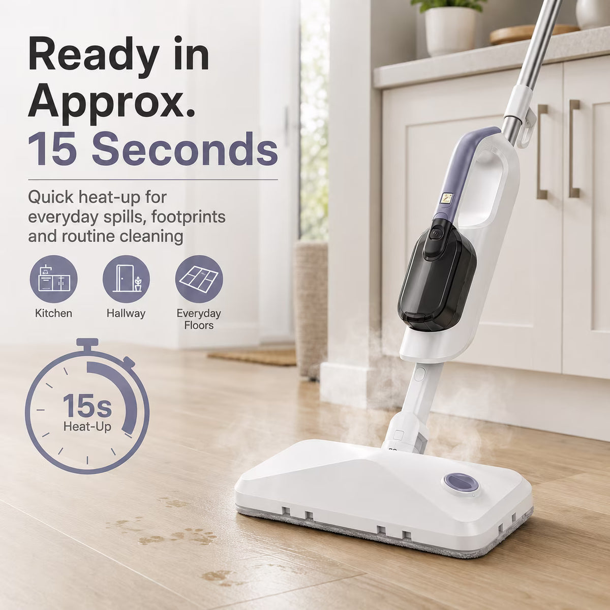 BOJUK 10-in-1 Steam Mop, Handheld Steamer for Tile, Hardwood, Laminate Floor, Quick Heat Up, Reusable Pads, Home Floor Cleaning D7