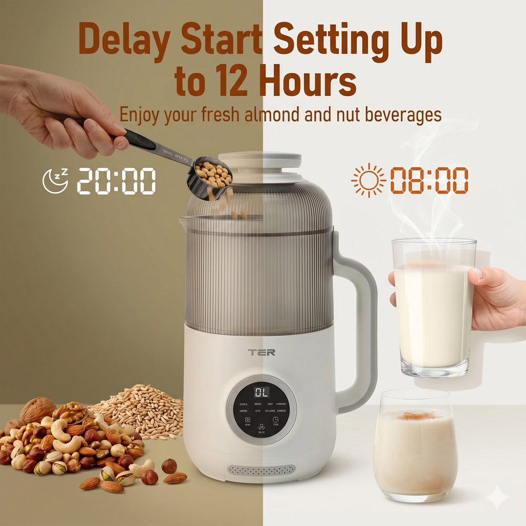 AlfaBot 40 oz Nut Milk Maker Machine, 10-in-1 Automatic Soy Milk Maker for Almond, Oat & Soy Milk, Plant-Based Milk Maker with Delay Start, Keep Warm, Self Cleaning & Boil Water
