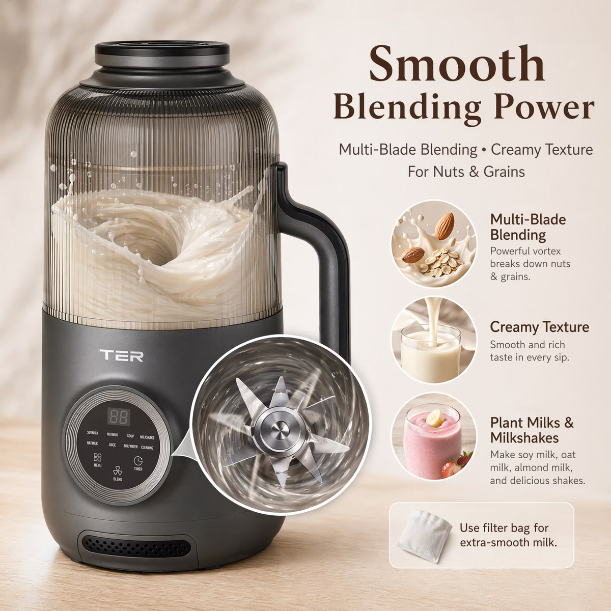 AlfaBot 40oz Nut Milk Maker, Automatic Plant-Based Milk Machine for Almond, Soy, Oat Milk, Soup and Smoothies