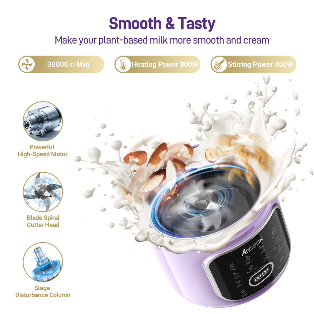 AlfaBot 50OZ Nut Milk Maker, 10-in-1 Automatic Soy Milk Machine for Homemade Oat, Coconut, Almond, Yogurt, with Self-Clean, Delay Start, Keep Warm Boil Water