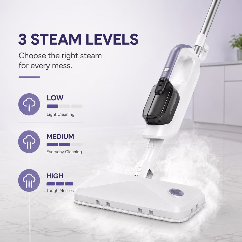 BOJUK 10-in-1 Steam Mop, Handheld Steamer for Tile, Hardwood, Laminate Floor, Quick Heat Up, Reusable Pads, Home Floor Cleaning D7