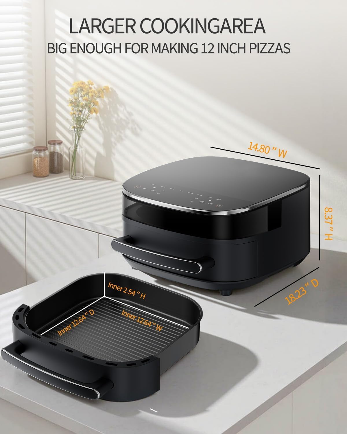 AlfaBot 11-in-1 Extra Large 6 QT Air Fryer Fits 12" Pizza or Steaks, 450°F Dual Heat Source Technology with Superior Airflow, Smart Digital Fryer with Cooking Basket, Whisper-Quiet