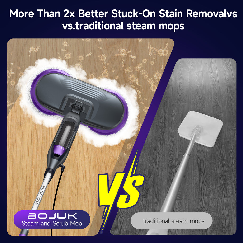 BOJUK Steam & Scrub Mop with Rotating Mop Pads, LED Headlights, Adjustable Spin Control for Cleaning All Hard Floor