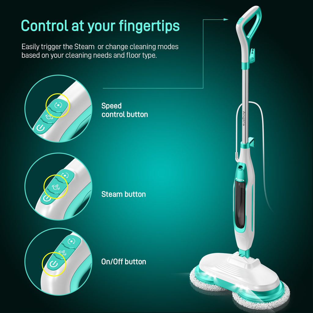 BOJUK Scrubbing Steam Mop with Rotating Mop Pads, All-in-One Hard Floor Cleaner with LED Headlights & Swivel Steering