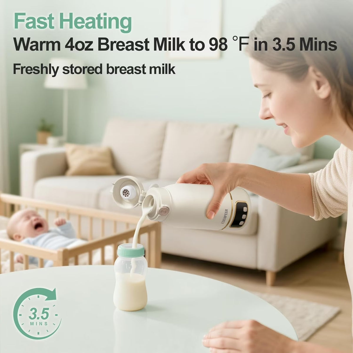 AlfaBot Portable Bottle Warmer for Travel ,Large 17.6oz Precise Temp Control for Breastmilk & Formula, Long Battery Life, USB Rechargeable Fast Heating Leak-Proof