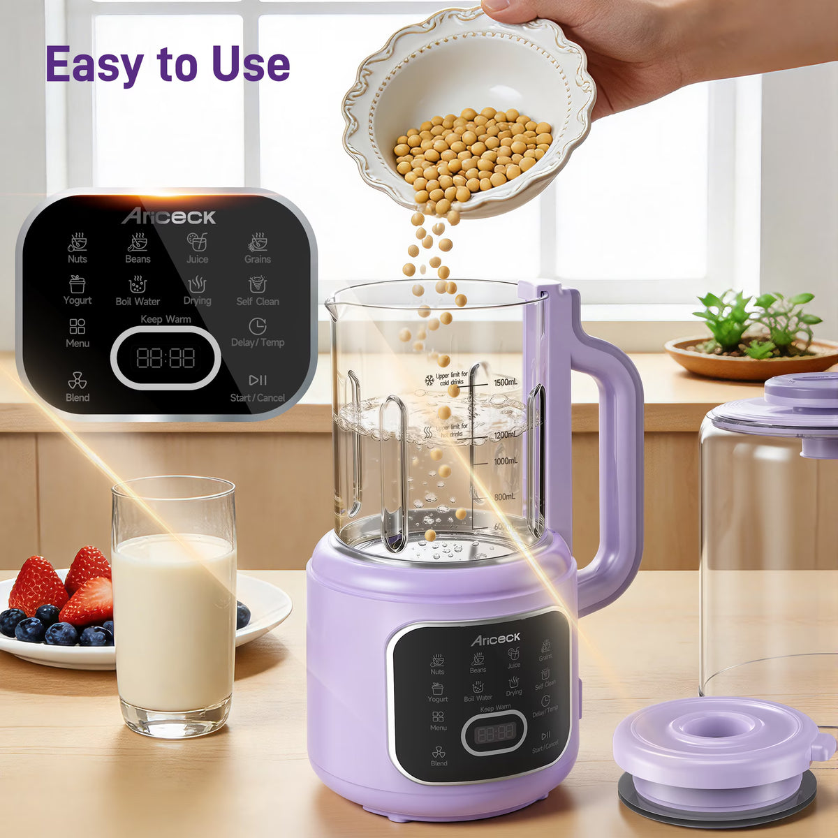 AlfaBot 50OZ Nut Milk Maker, 10-in-1 Automatic Soy Milk Machine for Homemade Oat, Coconut, Almond, Yogurt, with Self-Clean, Delay Start, Keep Warm Boil Water