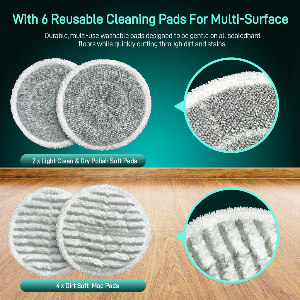 BOJUK Scrubbing Steam Mop with Rotating Mop Pads, All-in-One Hard Floor Cleaner with LED Headlights & Swivel Steering