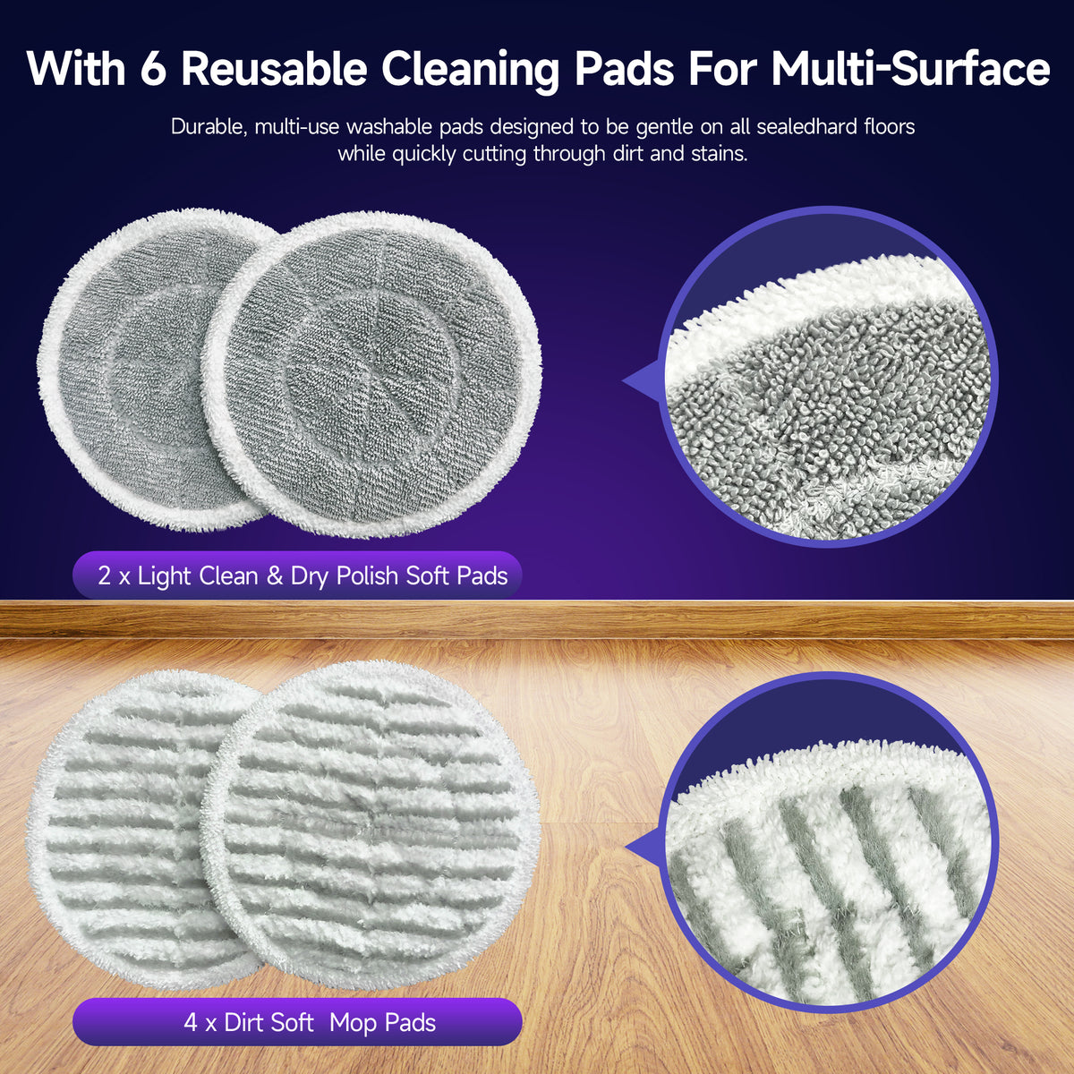 BOJUK Steam & Scrub Mop with Rotating Mop Pads, LED Headlights, Adjustable Spin Control for Cleaning All Hard Floor