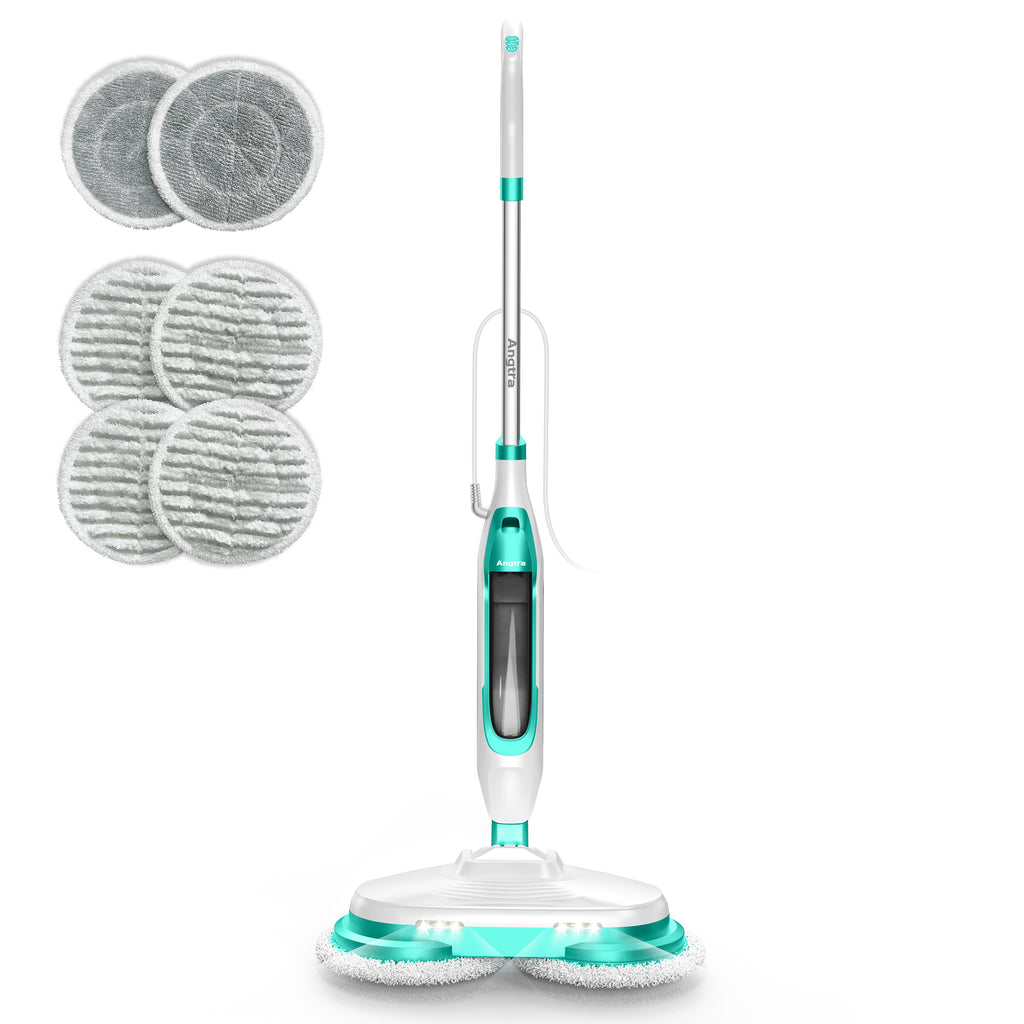BOJUK Scrubbing Steam Mop with Rotating Mop Pads, All-in-One Hard Floor Cleaner with LED Headlights & Swivel Steering