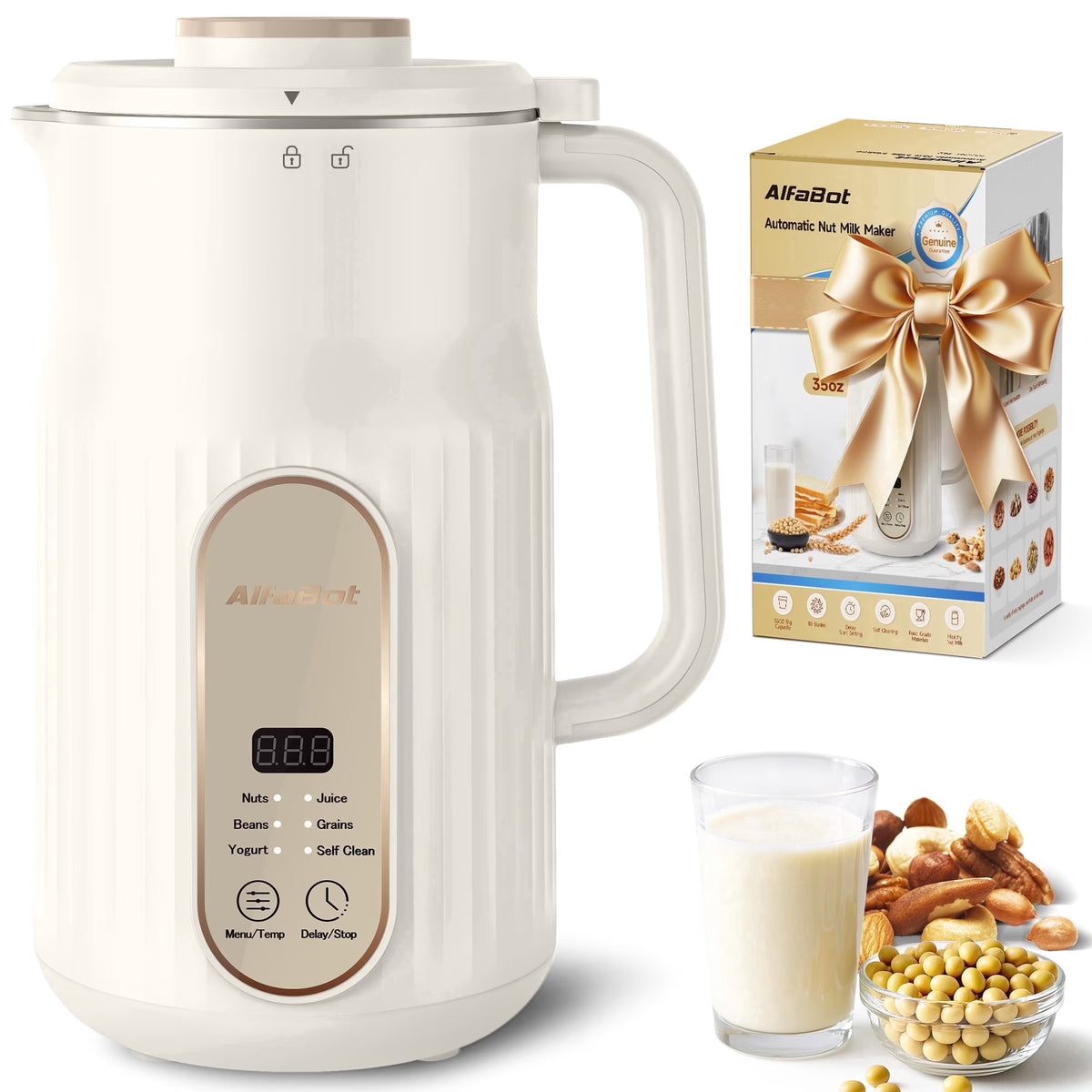 Nut Milk Maker, AlfaBot Automatic Nut Milk Maker ,Almond Milk Machine,Plant-Based Milk, Oat, Soy, Yogurt, ,Delay Setting& Auto Clean